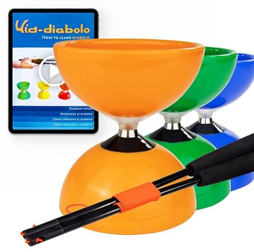 Juggle Dream Carousel Diabolo Jonglierset - Dreifach-Kugellagerachse - mit Superglas-Handstäben und Online-Lernvideo - Jonglieren (Orange)