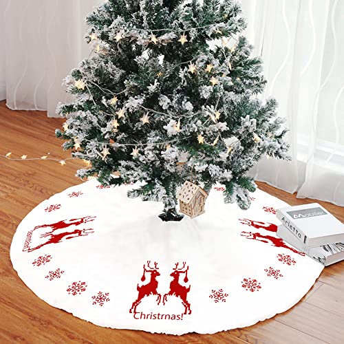 Mateju Weihnachtsbaum Rock Weihnachtsbaumdecke Groß Tannenbaum Unterlage Rund Christbaumdecke Christbaumständer Teppich Baumdecke für Rot Weihnachtsdeko Neujahr Party (Weiß,90cm)