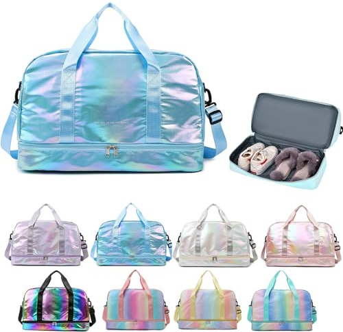 Sporttasche Damen Gross, Schwimmtasche mit Nassfach, Sporttasche Damen Fitnessstudio, Gym Tasche, Reisetasche (Blue)