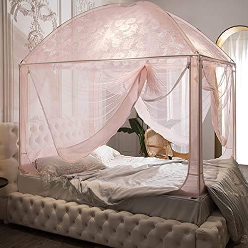 BUJOG Elegantes Moskitonetz, Polyester-Vorhänge, atmungsaktiv, Betthimmel, Anti-Mücken, für Mädchen, Erwachsene, Kinder, Kleinkinder, Kinderbett, Bettwäsche, Zelt, Rosa, 180 x 200 x 190 cm