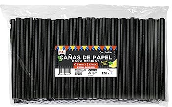 DON PALILLO - 250 cannucce di carta di colore nero per cocktail. Dimensioni: 150 x 8 mm. 100% biodegradabili e compostabili.