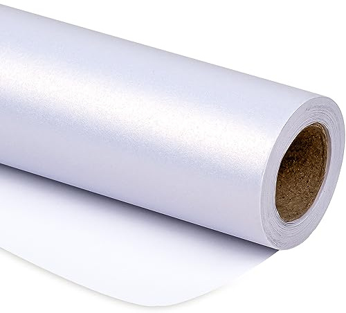 RUSPEPA Weißes, Mattes Geschenkpapier – Einfarbig, Perlmuttfarben – Glänzendes Papier, Perfekt für Hochzeit, Geburtstag, Weihnachten, Babyparty – 43,2 cm x 10 m
