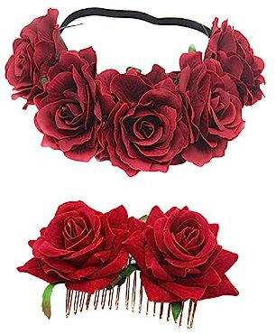 FRCOLOR 2stücke Rosen Stirnband Blumen Kopfschmuck Elastisches Haarband Rosenblüten Dekoration Bräute Frauen Mädchen Party Hochzeit Karneval