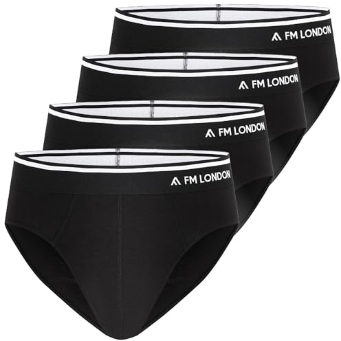 FM London 4-Pack Men's Bamboo Briefs - Soft and Comfortable Underwear Briefs with Tagless Waist - Stretch Fit Pants for Men with No Front Opening