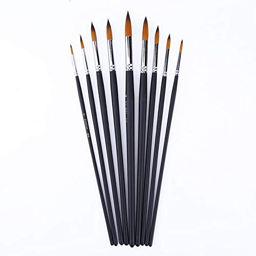 Pinsel Set, Artist Paint Brush Set of 9, Haselnuss-Pinsel, Flache Pinsel Kleine Acryl Pinsel Malen Pinsel for Watercolor Acrylic Gouache Oil and Tempera Painting