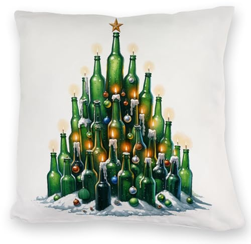 speecheese Weihnachtsbaum aus Bierflaschen Kuschelkissen Originelles WeihnachtsKuschelkissen für Bierliebhabe
