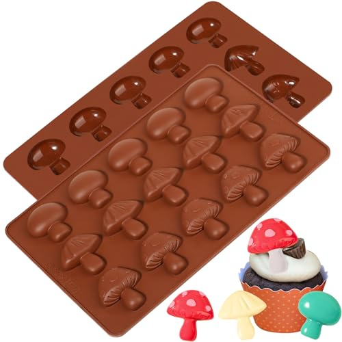 Webake Mushroom Chocolate Moulds Silicone 2 Pcs Mushroom Mould 15 Holes Candy Moulds Baking Moulds for Chocolate,Candy, Cake Decoration