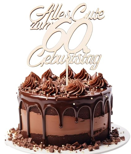 GoldRock Holz Torten Deko 60 Geburtstag Mann Frau,Tortendeko 60 Geburtstag Männer Deko,Kuchendeko Alles Gute zum 60 Geburtstage Deko,60. Geburtstage Frauen Kuchen Deko,Cake Topper 60 Jahre