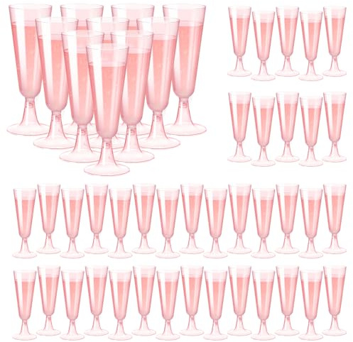SUREHOME Pink Champagne Flutes Plastic Champagne Glasses Disposable Mimosa Glasses 40 Pack 5 Oz Acrylic Stemware Cocktail Cups Bulk for Valentines Wedding Toasting Engagement Party Supplies