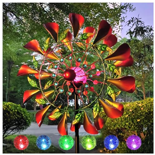 Solar WindräDer Aus Metall FüR Den Garten 210 cm Windrad Garten Metall Gross XXL Leicht Drehend FüR Den AußEnbereich,Terrasse