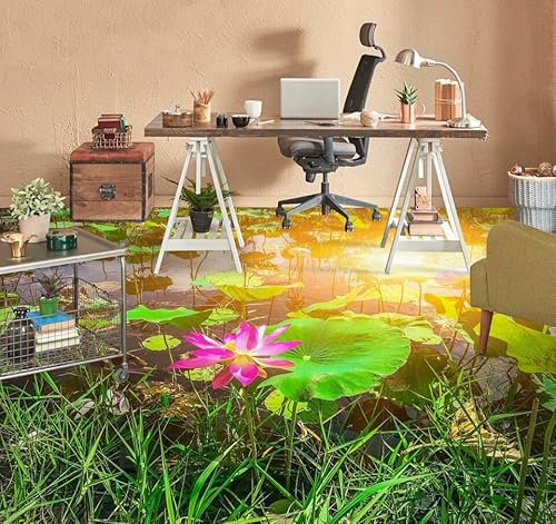 Benutzerdefinierte Selbstklebende Boden Wandtapete 3D-Lotusgras, 400 x 280 cm Bodenfliesen Aufkleber Wohnzimmer Studie Pvc Wasserdicht Tragen 3D Bodenbelag Tapete