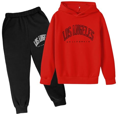 Enfants Enfants Casual Lettre Imprimé Manches Longues Sweat à Capuche Pull Sweatshirt Survêtement Jogging Pantalon de Jogging Unisexe 2 PC Ensemble de survêtement Enfants Garçons, rouge, 9-10 ans