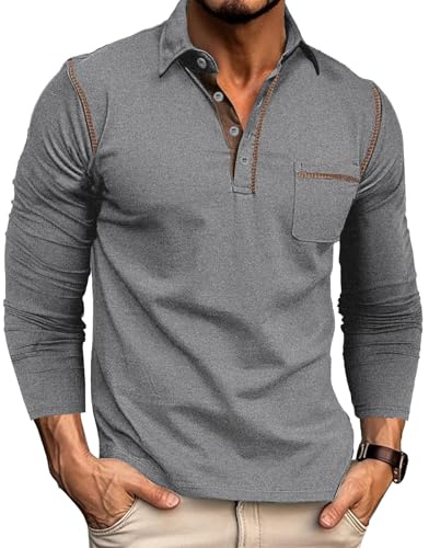 Poloshirt Herren Langarm Polo Shirt Langarmshirt Herren Baumwolle