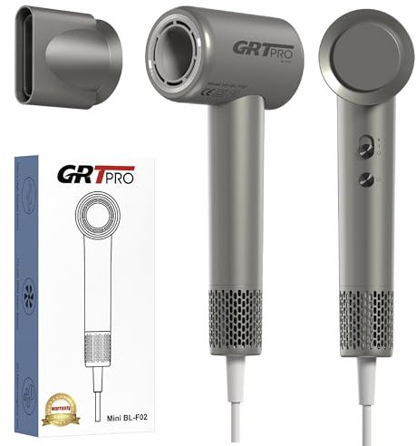 Mini Föhn Ionen Haartrockner 2200W 110,000 rpm, Fön Klein 330g Leicht 200 Millionen Negative Ionen, Haarföhn Leise Styling mit 360° Magnetische Stylingdüse für Hause Friseur Reisen (mini grau)