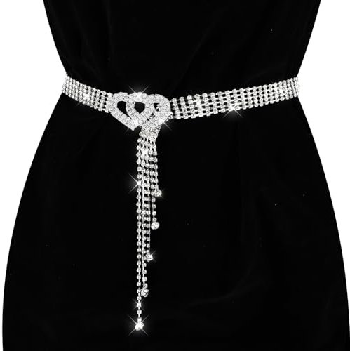 JIEYAO Strass Taillengürtel für Damen, Kristall Taillenkettengürtel Verstellbarer kettengürtel Herzform Damengürtel für Jeans Kleider