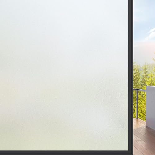 Fensterfolie Blickdicht Selbstklebend 70 x 250 cm Glastür Milchglasfolie Anti UV Sonnenschutzfolie Statisch Haftend, Kein Kleber, Blickdicht, Wiederverwendbar, für Zuhause Büro, Rein matt