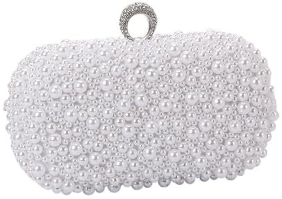 OZLCUA Perle Abendtaschen Perlen Abendtasche Perlen Handtasche for Hochzeit Party Frauen Perlen Kristall Elegante Clutch Schultertasche Elegant Abendtasche(1066Ringbuckle)