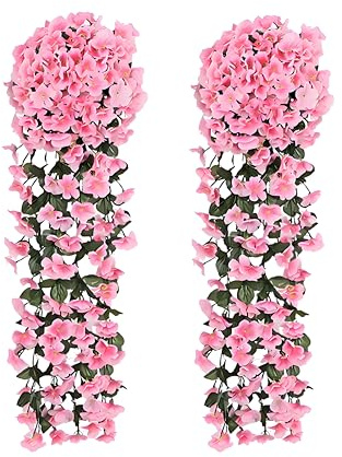 AGSYFFD 2pcs Artificial Wisteria Hanging Basket - Artificial Hanging Plant Flowers for Outdoor Garden Wall, Wedding Decoration, Balcony Fence, Home Hotel Party Decoration (Pink)