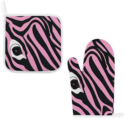 Zebra-Like Print Oven Mitts and Pot Holders Sets of 2 Oven Glove Heat Resistant Gloves BBQ Glove Non-Slip Cooking Gloves for Baking Grilling Kitchen Potholders Gloves