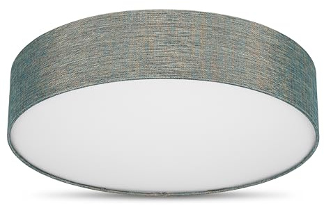 REV Taklampa – 50 cm rund taklampa med tygskärm i vintageutseende perfekt för sovrum och vardagsrum, guldgrön