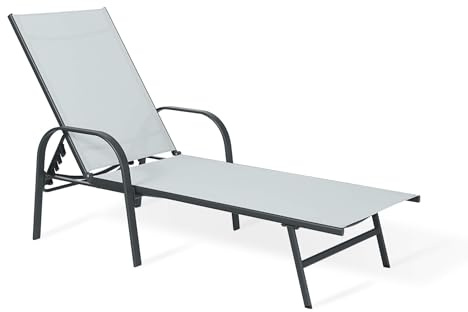 Rebecca Mobili Gartenliege, Klappliege, anthrazit, hellgrau, Stahl, Polyester, verstellbare Rückenlehne, für Garten und Terrasse - Maße HxBxT: 95 x 195 x 69 cm - Art. RE7189