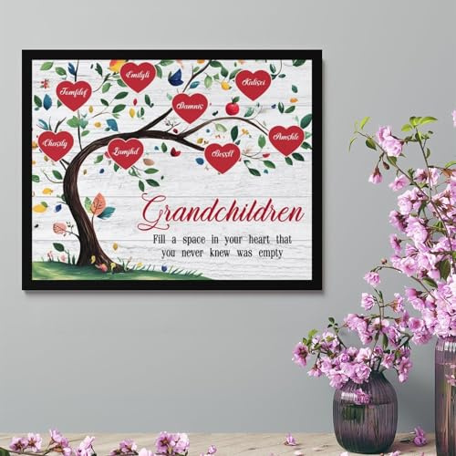 Grandchildren Fill a Place in Your Heart You Never Knew Was Empty Wall Art Personalized 1-10 Kid's Name Family Tree Canvas Poster Grandkids Wall Frame Heart Family Tree Canvas Print Sign Grandma Frame