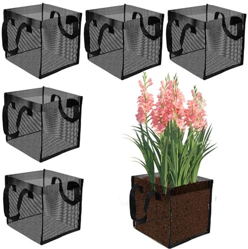 Emsiok 6PCS Pond Plant Baskets, 7.9 Large Water Lily Mesh Bags 2 Gallon Aquatic Planter Pot Pond Planting Bags Aquatic Plants Growing Container with Handles for Lotus Water Garden Bog Plants