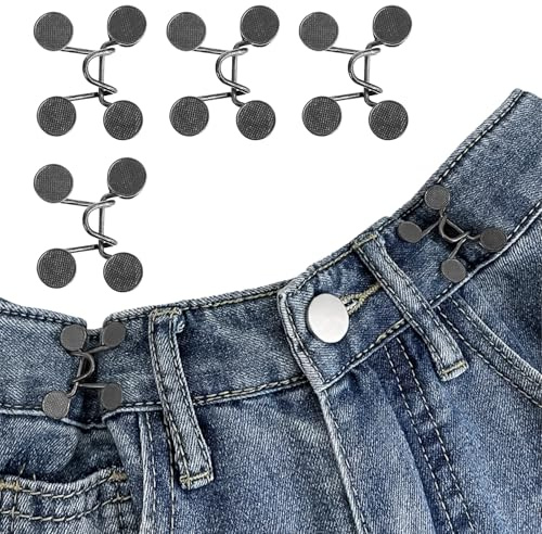4 Stück Hosenbund Enger Machen,Hosen Enger Machen Clip,Hosenknopf Zum Enger Machen,Jeans Knöpfe Ohne Nähen,Hosenknöpfe für Jeans (Waffenfarbe)