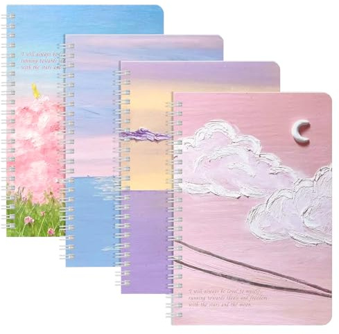 OFFCUP A5 Spiralanteckningsböcker, 4-pack A5 anteckningsböcker, 120 sidor/60 ark spiralanteckningar, spiral linjerad anteckningsbok, ritning, dagbok anteckningsbok, för resor, skola, kontor