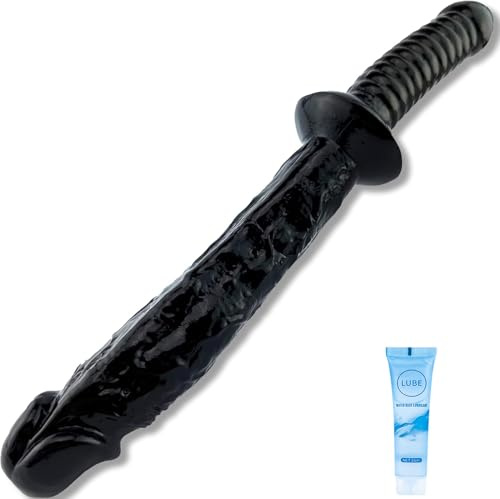 Anal Beads, Black G-spot Dildo Pleasure Wand, Raised Double-Ended Dildo Penis with Sword Shape and Handle Anal Butt Plug Vaginal Stimulator for G-spot Stimulation Personal Masturbation