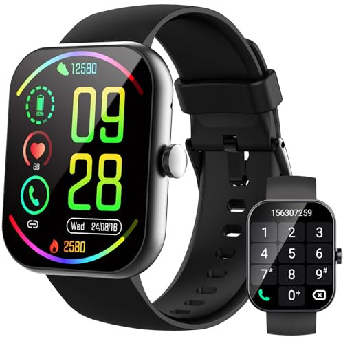 Smartwatch Damen Herren, Smartwatches 1,96'' Fitness Tracker Laufen, Telefonfunktion Smart Watch, 100+ Sportmodi Schrittzähler/Pulsuhr/Fitnessuhr/Schlaftracker, IP68 Wasserdicht Sportuhr Bluetooth