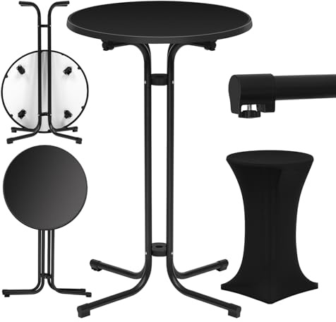 WOLTU Stehtisch klappbar, Bistrotisch mit Husse, Gartentisch wetterfest rund, Bartisch Ø 70 cm, Hochtisch 110 cm, Beistelltisch Indoor Outdoor, für Garten Party Hochzeit, Metallrohre, Schwarz