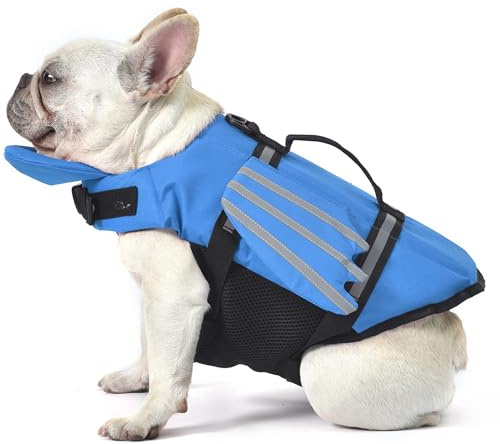 Syzplnwy Hundeschwimmweste mit Kinnschwimmer & Rettungsgriff – verstellbare hochsichtbare Schwimmweste für kleine, mittelgroße Hunde, Katzen – Haustier-Sicherheits-Schwimmweste zum Schwimmen