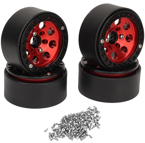 4Pcs RC Wheel Rim 1.9 Inch Aluminum Alloy Stable Durable High Performance RC Car Wheel Hub for Axial SCX10 II III Redcat GEN8 and Other Models (Red)
