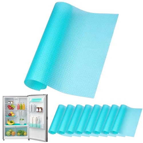 8-Pack Fridge Liners for Shelves, Adjustable Fridge Mats for Shelves with Easy-Clean Design, Transparent Blue Protective Pads for Kitchen Organization and Food Preservation