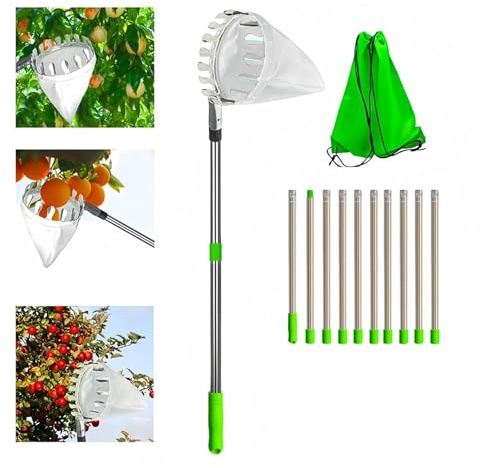 RRYPBOVG Apfelpflücker Obstpflücker Stange Aufbewahrungstasche Edelstahl Obst Obstgarten Picking Tool(2.4M)