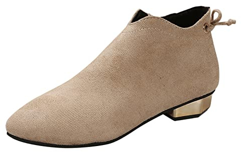 WGFJKI Kvinnors varma husstövlar Kvinnors flock Tjock sula Fyrkantiga klackar Zip Short Booties