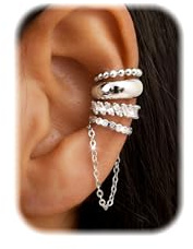 Roheafer 4 stycken öronmufförhängen för kvinnor, öronklämmor utan hål justerbara, falsk piercing öronmuffar helix guldpläterad 14k allergivänlig, Koppar, Ingen ädelsten