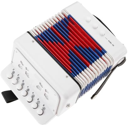 10 Keys Button Control Accordion, Musical Instruments | For Piano Education Gift Concertina Beginners, Small Lightweight 7 key 2 Bass Mini Accordion (White)