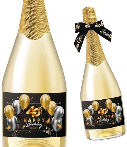 40. Geburtstag Flaschenetikett mit Schleife Schwarzes Silberfarben Gold Lack veredelt 9x12cm Happy Birthday 40 - Geburtstagsdeko Geburtstagsgeschenk Geschenke für Frauen Männer
