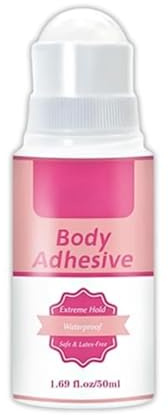 Body Adhesive Roll-On,Body Tape for Clothes & Skin,Strong Hold Fabric Tape Adhesive, Waterproof Sweat-Proof Skin Glue,Easy Roll-On & Wash Off,Safe Gentle Formula for Dresses, Bras, Costumes