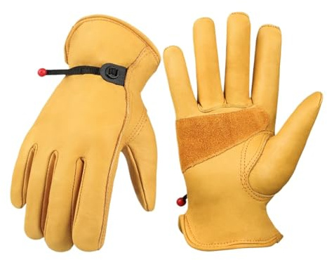 Genérico Guantes de trabajo cuero vaca Estufa leña Chimenea Barbacoa Hornear(XL)