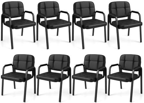 COSTWAY Konferenzstühle 8er Set, Besucherstühle mit gepolsterten Armlehnen | Bürostühle mit Metallrahmen, Wartezimmerstühle für Büro, Konferenz, Empfang, Schwarz