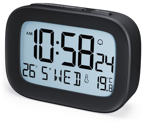 HOMVILLA Sveglia da Comodino Digitale a Batteria – Sveglia con Retroilluminazione, Temperatura, Snooze e Formato 12/24 Ore per Viaggi e Casa – Batterie Incluse