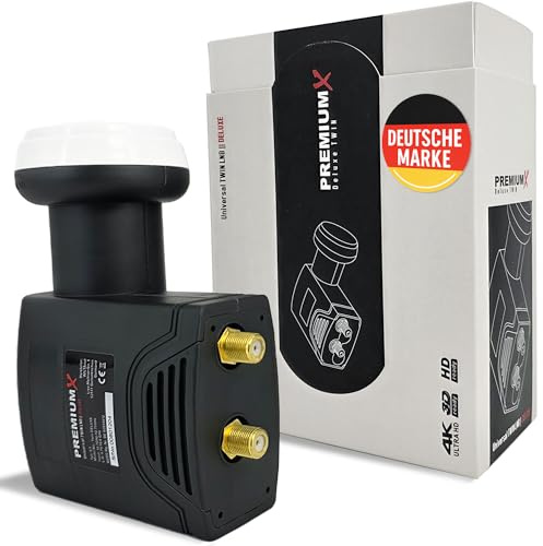 PremiumX Deluxe Twin LNB - Konverter för 2 användare med digital satellitmottagning i HD, UHD och 4K-kvalitet - Stöder DVB-S2 och PLL-referensoscillator för bästa prestanda