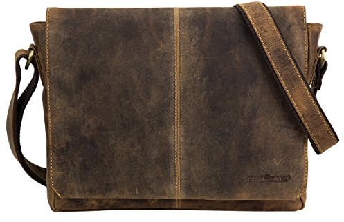 Greenburry Vintage Überschlagtasche Leder Tasche Braun 32x6x28cm Aktenmappe Lehrertasche