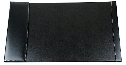DELMON VARONE - Personalisierbare Schreibtischunterlage mit Klappleiste inkl. Block und Kalender 2026/2027, Cambridge Top Grain Leder schwarz, Rutschfeste Schreibunterlage abwaschbar 66x43 cm