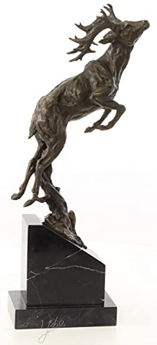 Casa Padrino Luxus Bronzefigur Springender Hirsch Bronze/Schwarz 20,4 x 9,9 x H. 49,5 cm - Elegante Dekofigur mit Marmorsockel