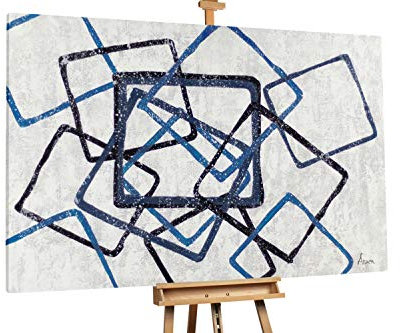 KunstLoft® XXL Gemälde 'Fenster zum Winter' 180x120cm | original handgemalte Bilder | Geometrische Kunst Grau Blau | Leinwand-Bild Ölgemälde einteilig groß | Modernes Kunst Ölbild
