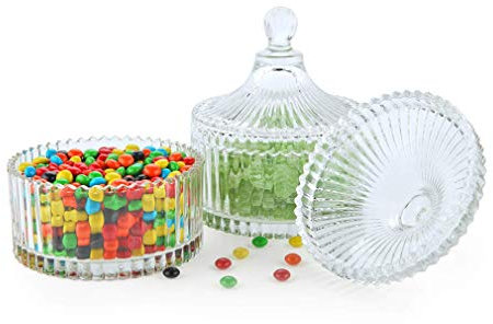 Vaso di caramelle in vetro da 2 pezzi con coperchio Scodella di caramella decorativa Vaso di stoccaggio coperto di cristallo